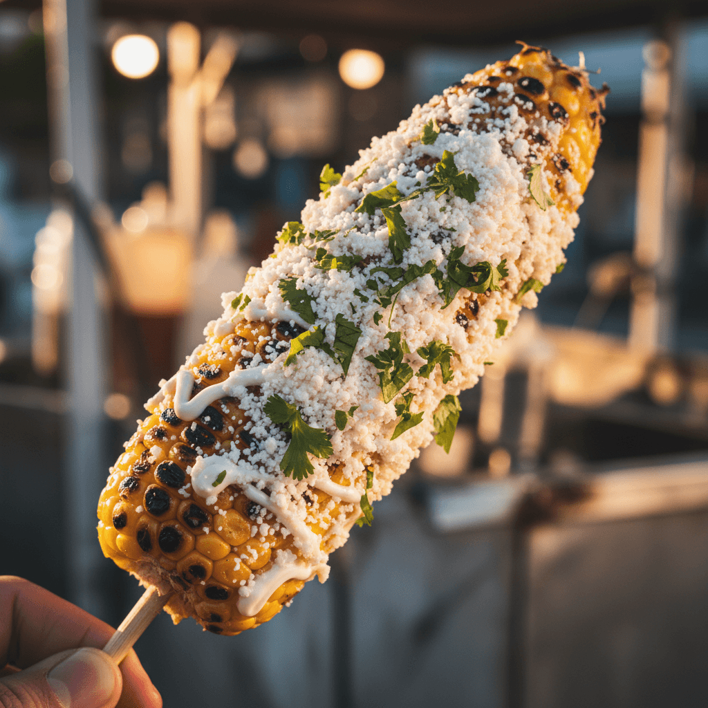Hot kettle corn scooped into a paper bag with steam rising